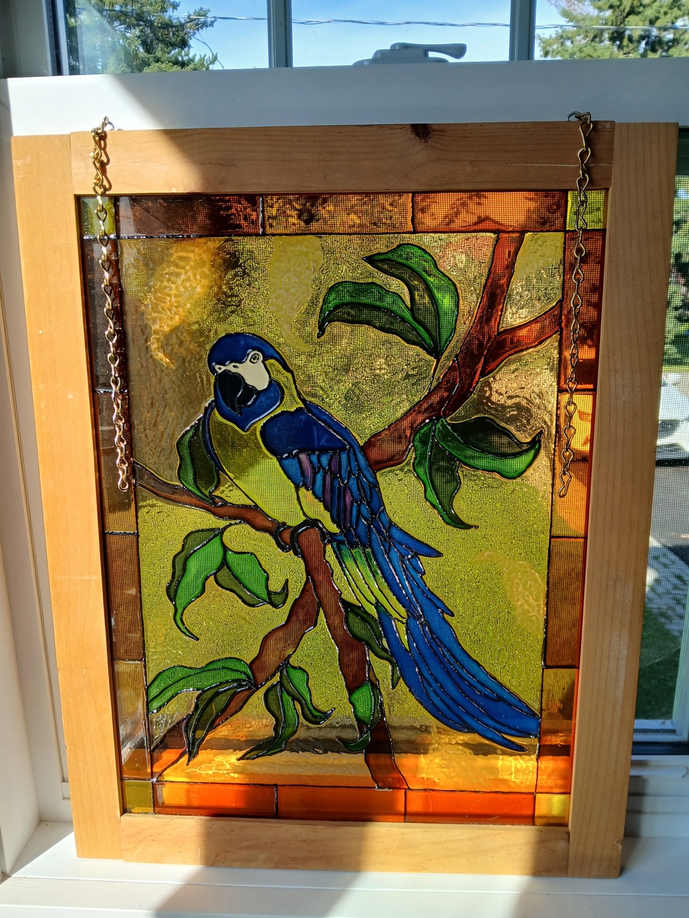 Macaw Faux Stained Glass Window Panel/ ART DECO